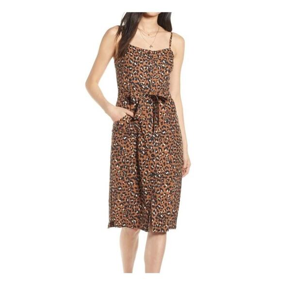 Rails Evie Brown Black Animal Print Tie Waist Dress Sz M Golden Leopard - Picture 4 of 8